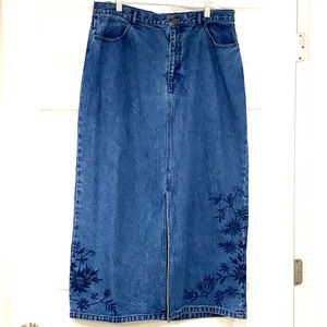 Blue denim maxi skirt Eddie Bauer plus size 16 retro Boho festival ccasual chic